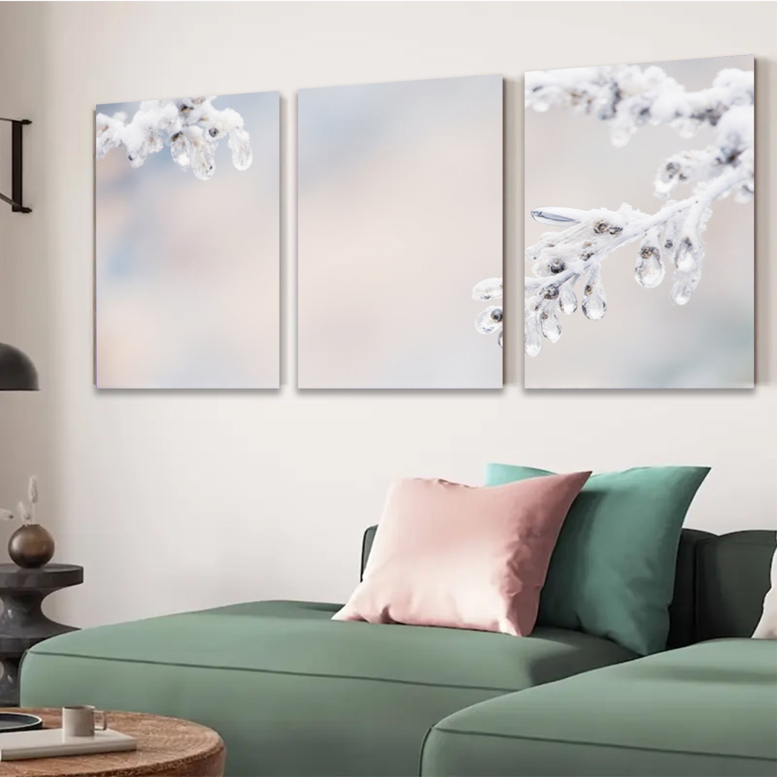 2D flat 1pc Frozen Branch Winter Scene Wall Art Decor for Living Room Bedroom Bathroom farmhouse style gallery wrapped canvas prints modern minimalist