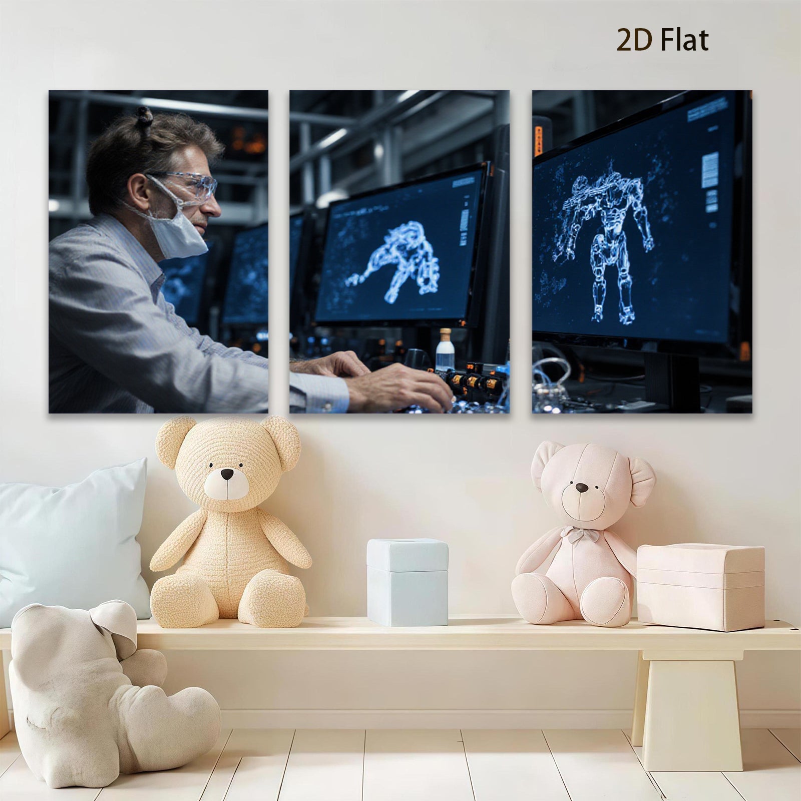 2D flat 1pc Future Tech Scientist Research Innovation Laboratory Wall Art Decor for Living Room Bedroom Office Modern Canvas Prints Abstract Design