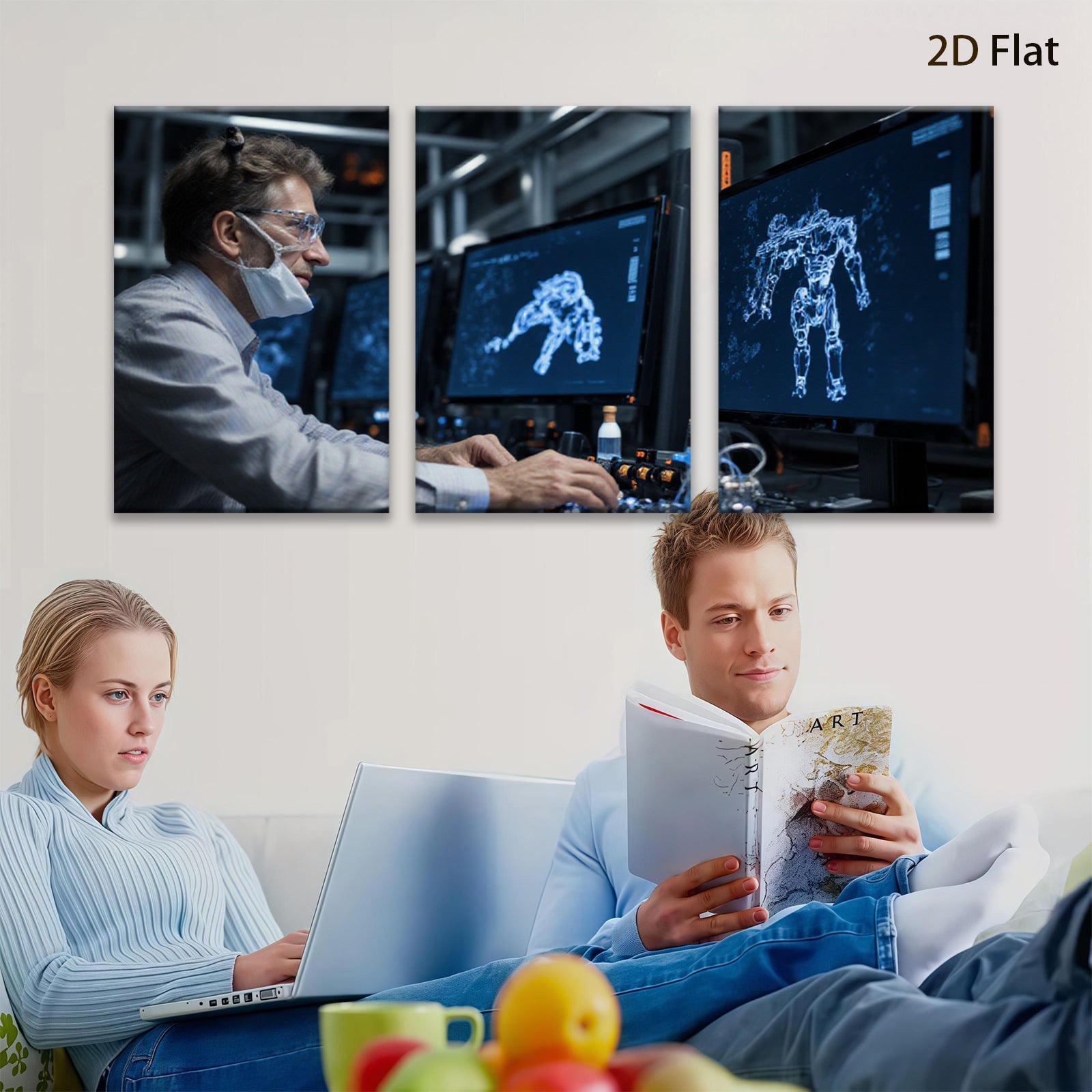 2D flat 1pc Future Tech Scientist Research Innovation Laboratory Wall Art Decor for Living Room Bedroom Office Modern Canvas Prints Abstract Design