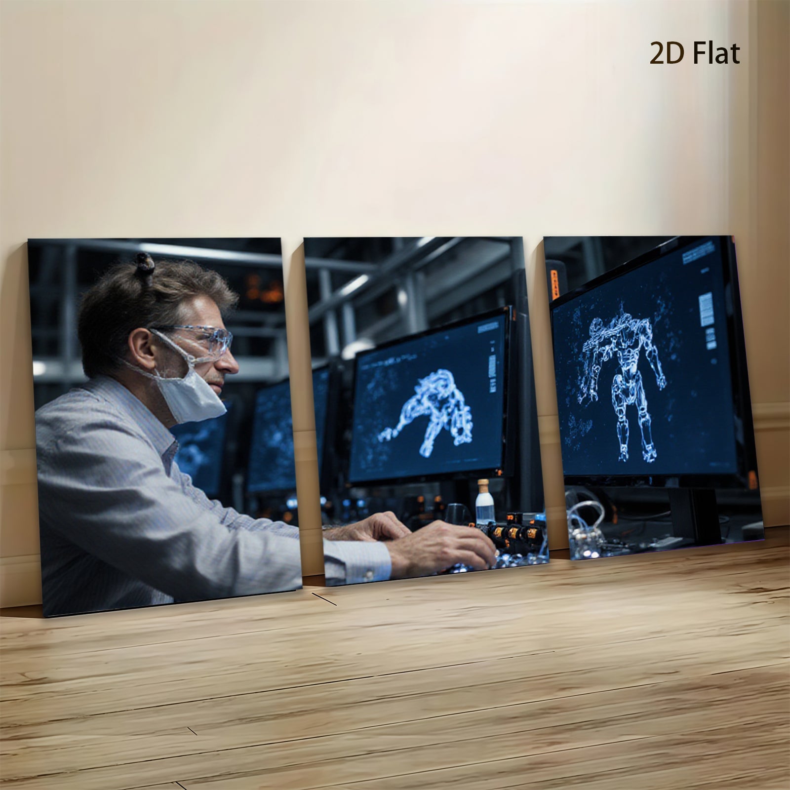2D flat 1pc Future Tech Scientist Research Innovation Laboratory Wall Art Decor for Living Room Bedroom Office Modern Canvas Prints Abstract Design