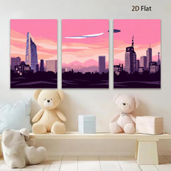 2D flat 1pc Futuristic Cityscape Skyline Wall Art Decor for Living Room Bedroom Office Modern Home Decorations Canvas Prints Minimalist Aesthetic