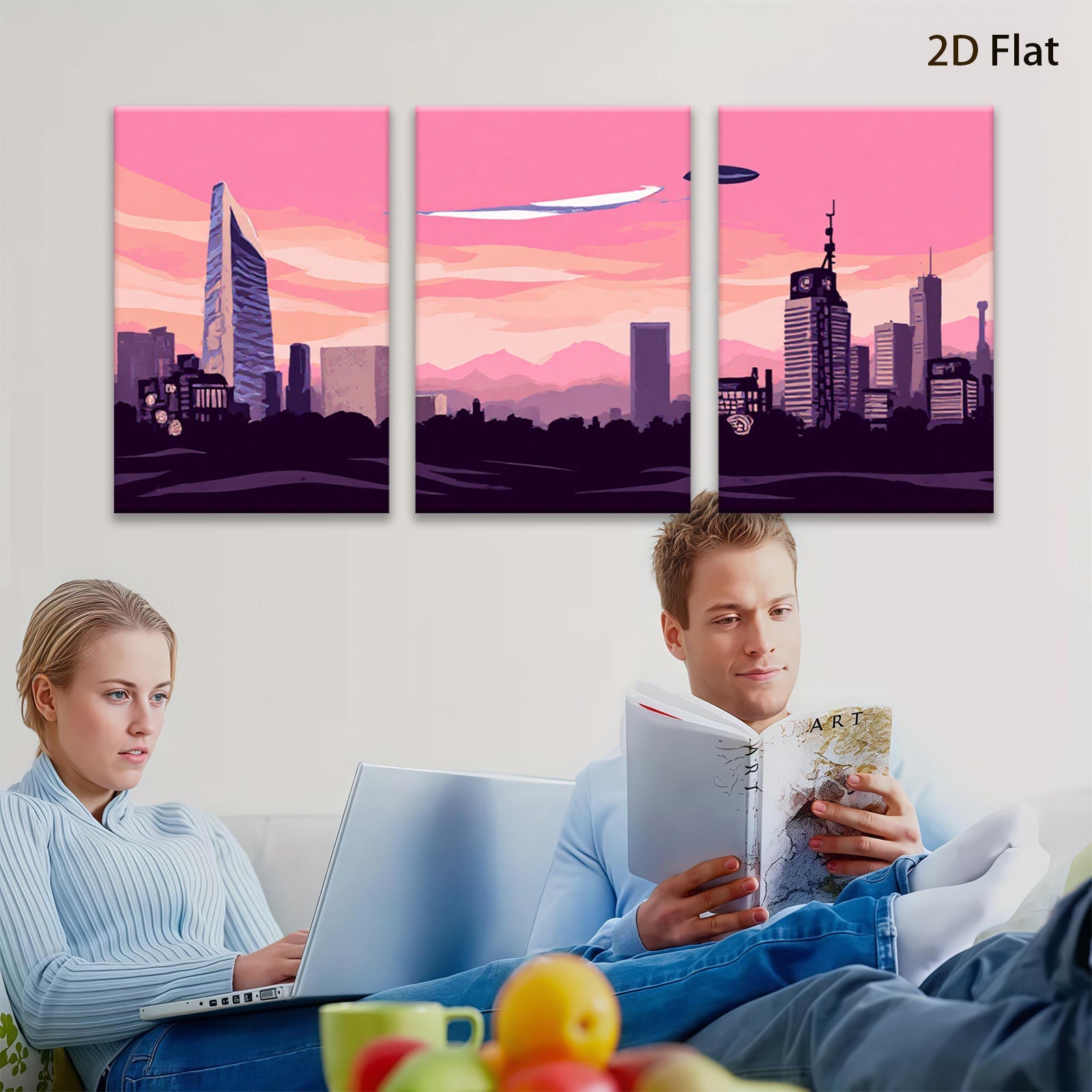 2D flat 1pc Futuristic Cityscape Skyline Wall Art Decor for Living Room Bedroom Office Modern Home Decorations Canvas Prints Minimalist Aesthetic