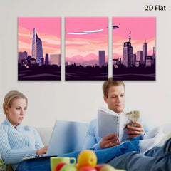 2D flat 1pc Futuristic Cityscape Skyline Wall Art Decor for Living Room Bedroom Office Modern Home Decorations Canvas Prints Minimalist Aesthetic