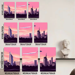 2D flat 1pc Futuristic Cityscape Skyline Wall Art Decor for Living Room Bedroom Office Modern Home Decorations Canvas Prints Minimalist Aesthetic