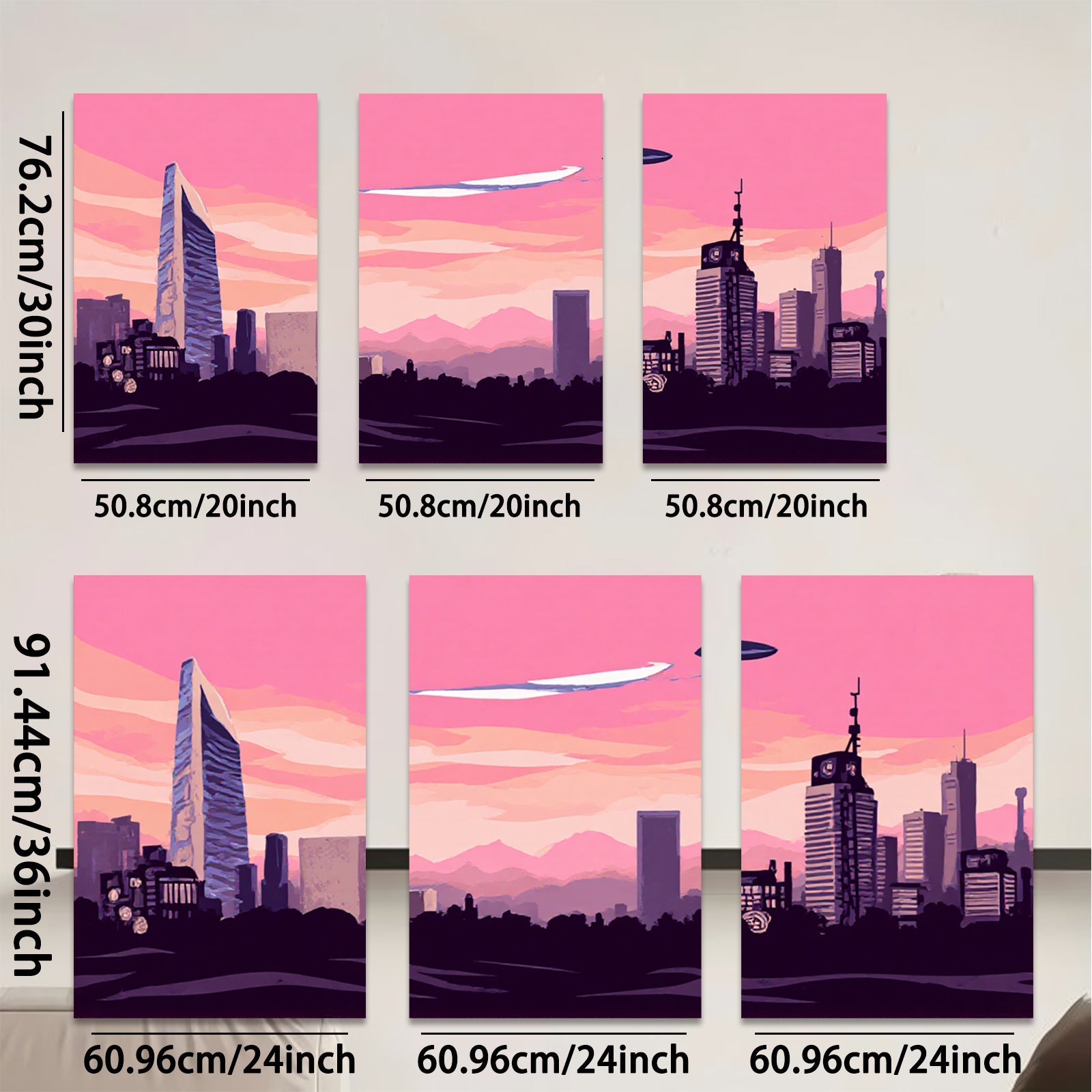 2D flat 1pc Futuristic Cityscape Skyline Wall Art Decor for Living Room Bedroom Office Modern Home Decorations Canvas Prints Minimalist Aesthetic