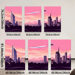 2D flat 1pc Futuristic Cityscape Skyline Wall Art Decor for Living Room Bedroom Office Modern Home Decorations Canvas Prints Minimalist Aesthetic