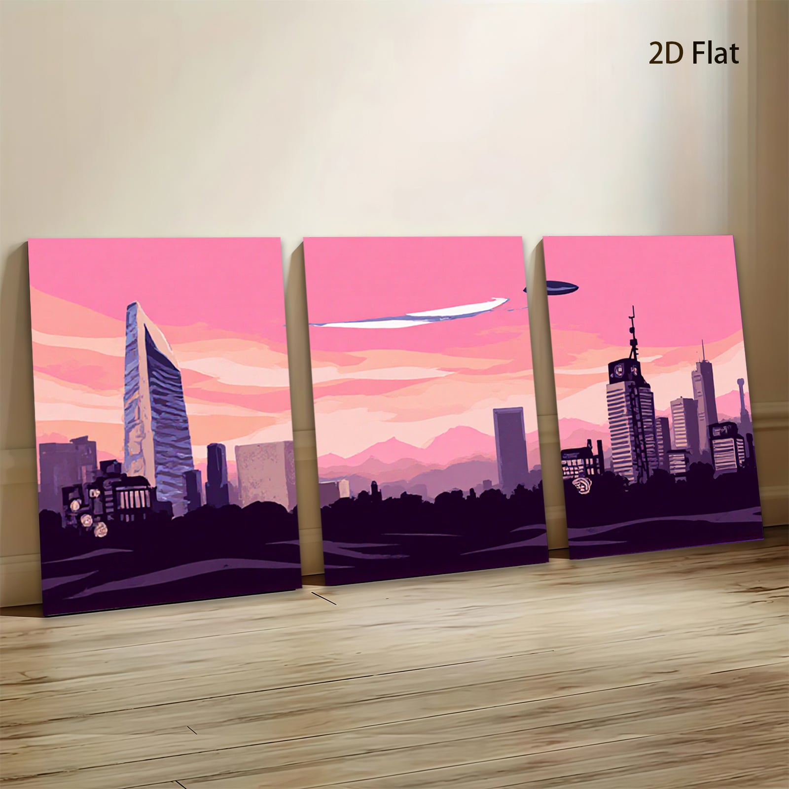 2D flat 1pc Futuristic Cityscape Skyline Wall Art Decor for Living Room Bedroom Office Modern Home Decorations Canvas Prints Minimalist Aesthetic