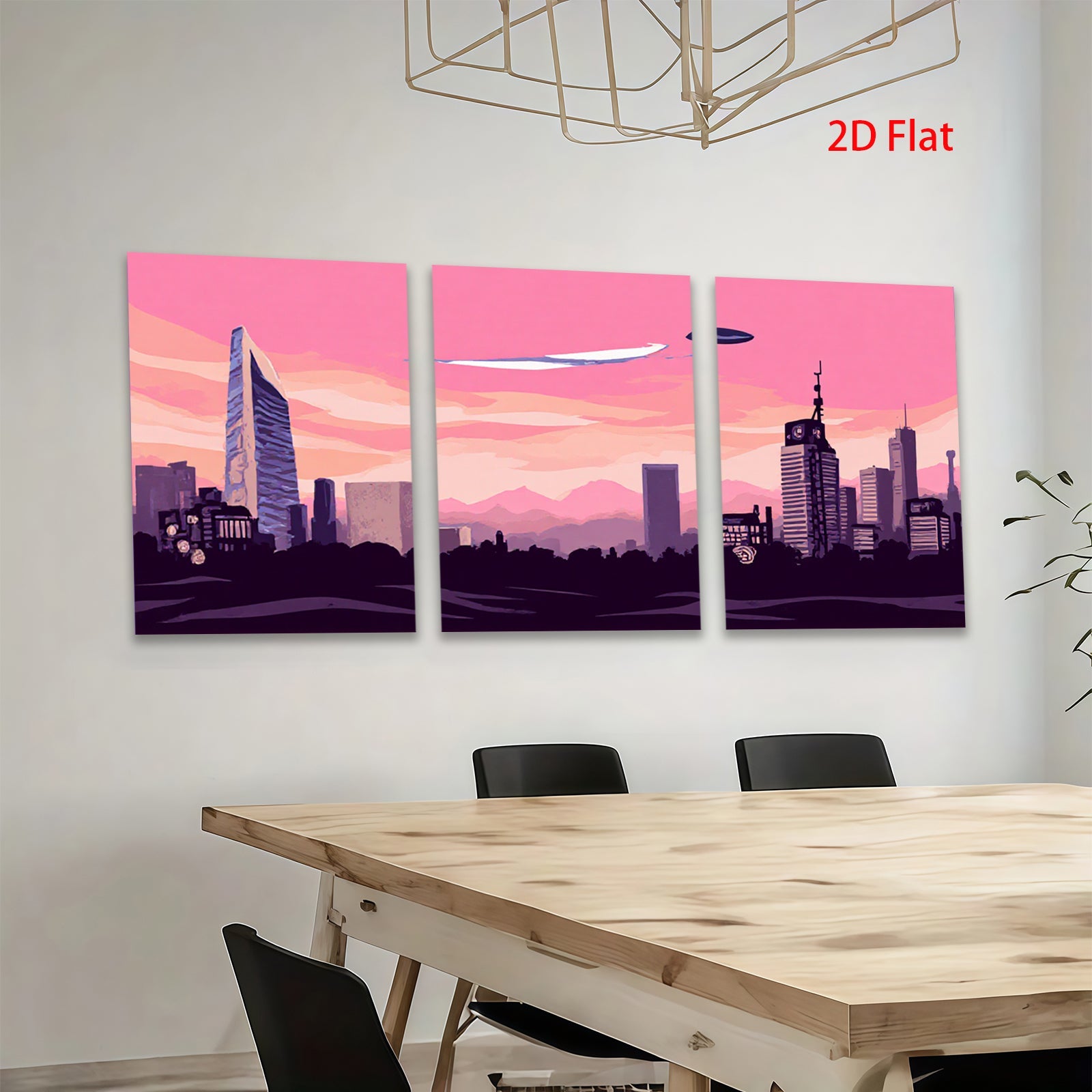2D flat 1pc Futuristic Cityscape Skyline Wall Art Decor for Living Room Bedroom Office Modern Home Decorations Canvas Prints Minimalist Aesthetic