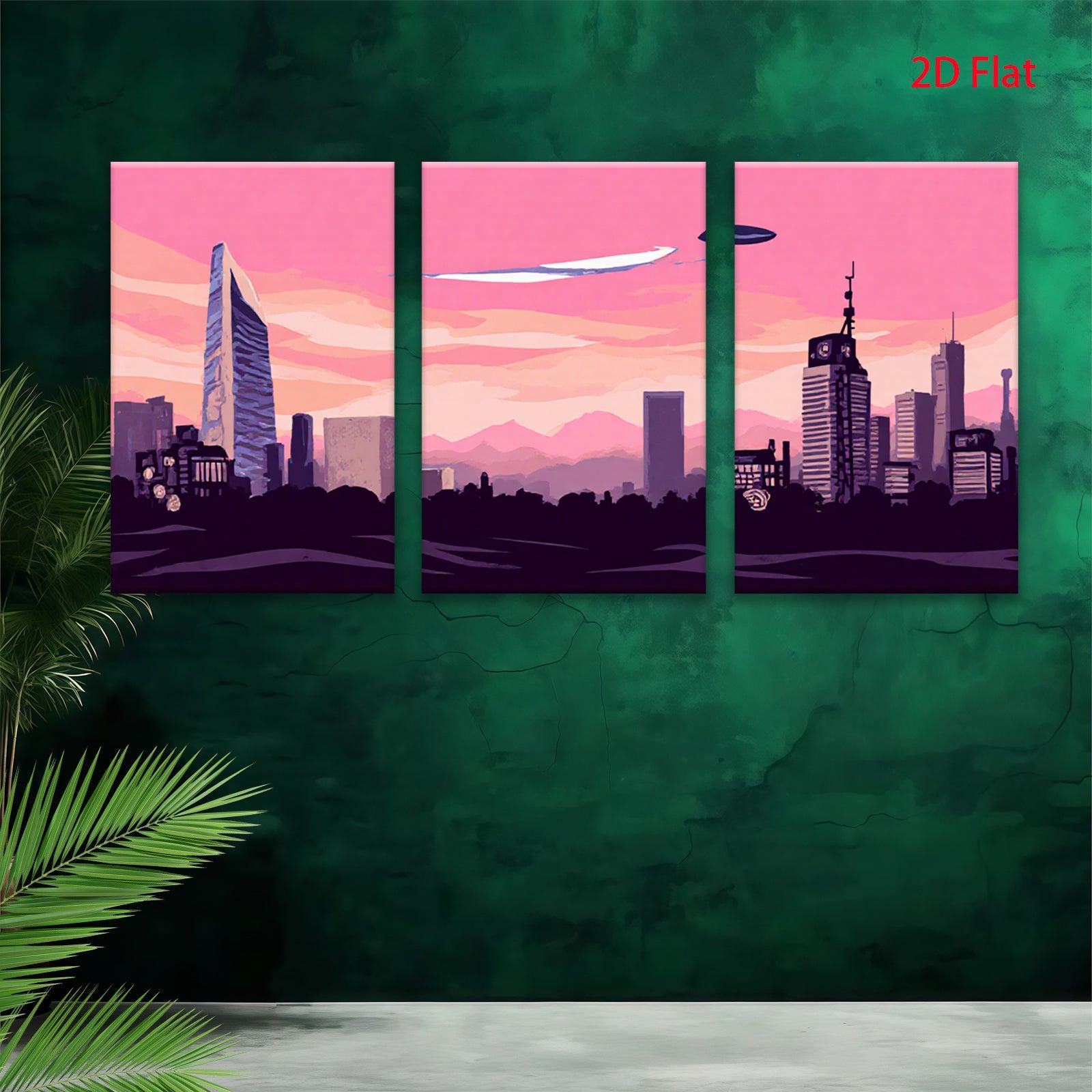 2D flat 1pc Futuristic Cityscape Skyline Wall Art Decor for Living Room Bedroom Office Modern Home Decorations Canvas Prints Minimalist Aesthetic