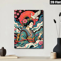 2D flat 1pc Geisha Crane Blossom Wall Art Living Room Bedroom Decor Gallery Wrapped Canvas Prints Modern Farmhouse Style Coastal Beach Home Decor