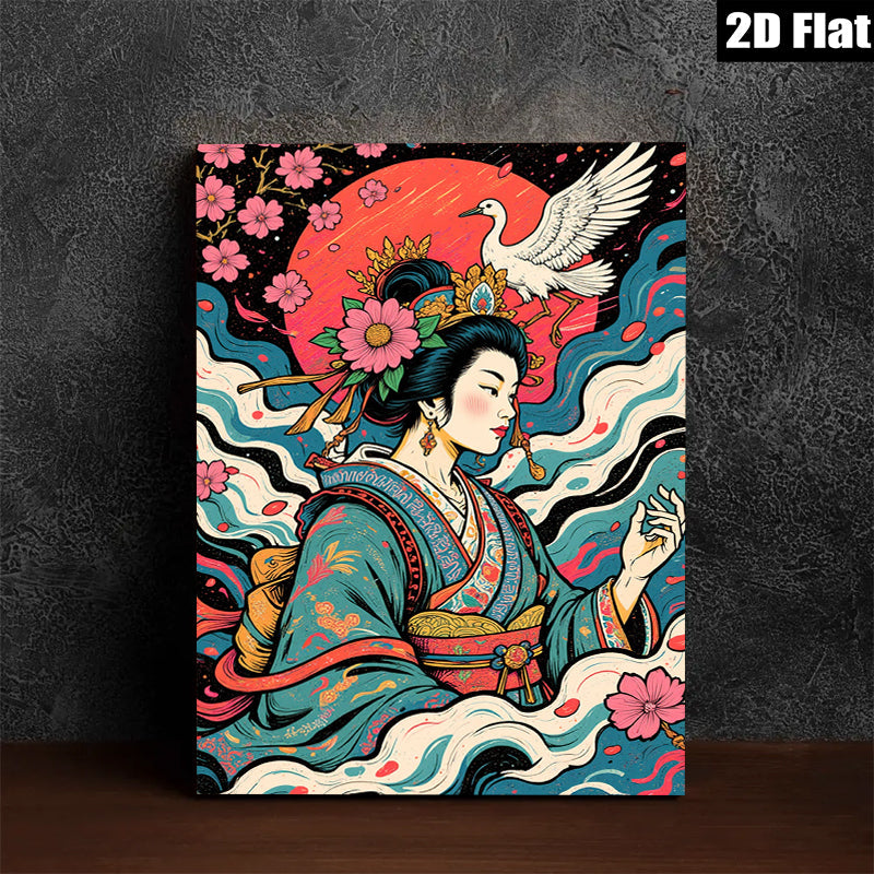 2D flat 1pc Geisha Crane Blossom Wall Art Living Room Bedroom Decor Gallery Wrapped Canvas Prints Modern Farmhouse Style Coastal Beach Home Decor