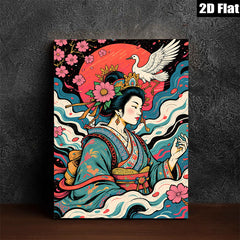 2D flat 1pc Geisha Crane Blossom Wall Art Living Room Bedroom Decor Gallery Wrapped Canvas Prints Modern Farmhouse Style Coastal Beach Home Decor