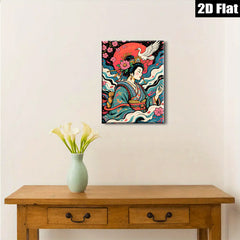 2D flat 1pc Geisha Crane Blossom Wall Art Living Room Bedroom Decor Gallery Wrapped Canvas Prints Modern Farmhouse Style Coastal Beach Home Decor