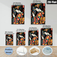 2D flat 1pc Geisha Lady Fan Portrait Wall Art Decor for Living Room Bedroom Aesthetic Home Canvas Prints Modern Farmhouse Style Gallery Wrapped