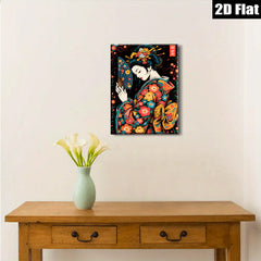 2D flat 1pc Geisha Lady Fan Portrait Wall Art Decor for Living Room Bedroom Aesthetic Home Canvas Prints Modern Farmhouse Style Gallery Wrapped