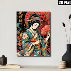 2D flat 1pc Geisha Lady Portrait Wall Art Canvas Prints for Living Room Bedroom Decor Home Office Modern Farmhouse Aesthetic Gallery Wrapped
