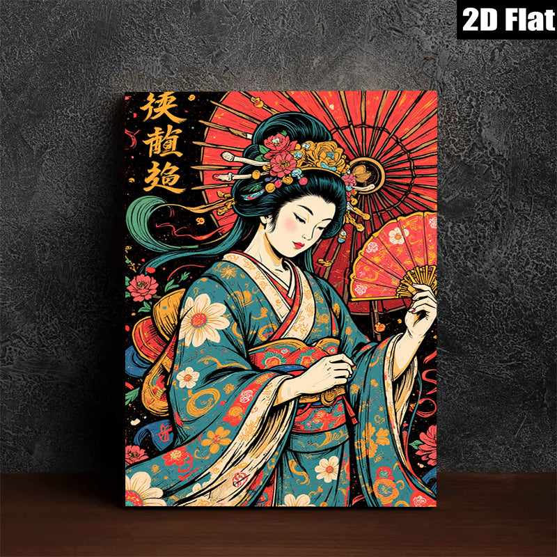 2D flat 1pc Geisha Lady Portrait Wall Art Canvas Prints for Living Room Bedroom Decor Home Office Modern Farmhouse Aesthetic Gallery Wrapped