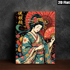 2D flat 1pc Geisha Lady Portrait Wall Art Canvas Prints for Living Room Bedroom Decor Home Office Modern Farmhouse Aesthetic Gallery Wrapped