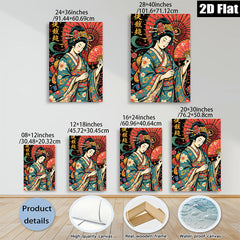 2D flat 1pc Geisha Lady Portrait Wall Art Canvas Prints for Living Room Bedroom Decor Home Office Modern Farmhouse Aesthetic Gallery Wrapped