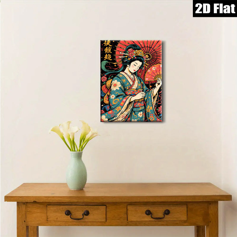 2D flat 1pc Geisha Lady Portrait Wall Art Canvas Prints for Living Room Bedroom Decor Home Office Modern Farmhouse Aesthetic Gallery Wrapped
