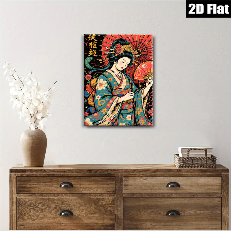 2D flat 1pc Geisha Lady Portrait Wall Art Canvas Prints for Living Room Bedroom Decor Home Office Modern Farmhouse Aesthetic Gallery Wrapped