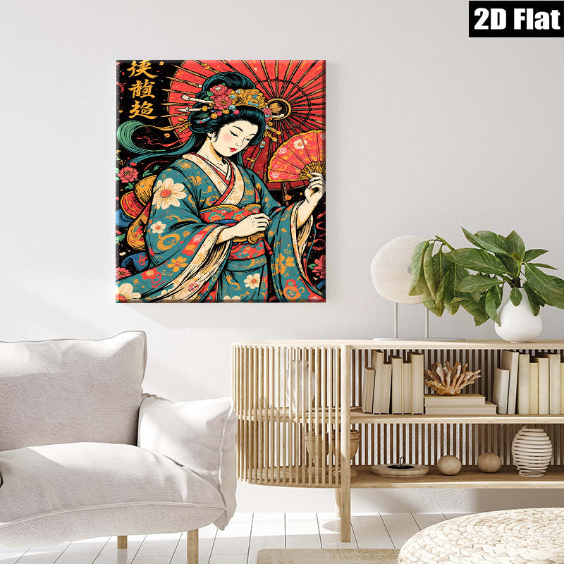 2D flat 1pc Geisha Lady Portrait Wall Art Canvas Prints for Living Room Bedroom Decor Home Office Modern Farmhouse Aesthetic Gallery Wrapped