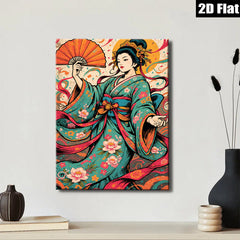 2D flat 1pc Geisha Lady Portrait Wall Art Decor Japanese Kimono Painting Canvas Prints for Living Room Bedroom Office Home Decor Farmhouse Style Modern Artwork