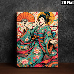 2D flat 1pc Geisha Lady Portrait Wall Art Decor Japanese Kimono Painting Canvas Prints for Living Room Bedroom Office Home Decor Farmhouse Style Modern Artwork