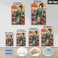 2D flat 1pc Geisha Lady Portrait Wall Art Decor Japanese Kimono Painting Canvas Prints for Living Room Bedroom Office Home Decor Farmhouse Style Modern Artwork