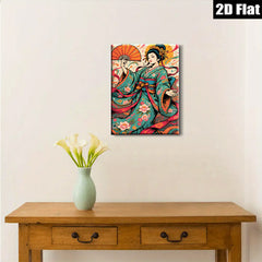 2D flat 1pc Geisha Lady Portrait Wall Art Decor Japanese Kimono Painting Canvas Prints for Living Room Bedroom Office Home Decor Farmhouse Style Modern Artwork
