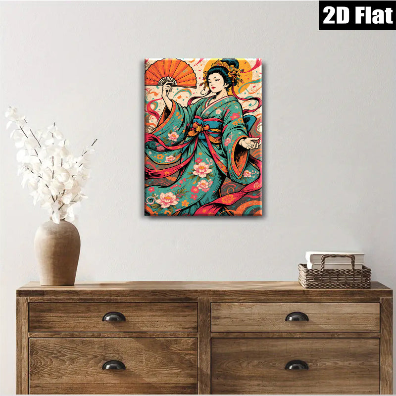 2D flat 1pc Geisha Lady Portrait Wall Art Decor Japanese Kimono Painting Canvas Prints for Living Room Bedroom Office Home Decor Farmhouse Style Modern Artwork