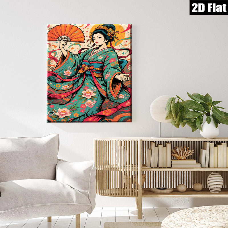 2D flat 1pc Geisha Lady Portrait Wall Art Decor Japanese Kimono Painting Canvas Prints for Living Room Bedroom Office Home Decor Farmhouse Style Modern Artwork