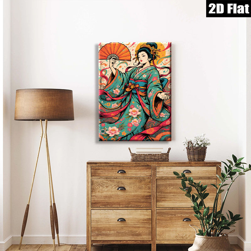 2D flat 1pc Geisha Lady Portrait Wall Art Decor Japanese Kimono Painting Canvas Prints for Living Room Bedroom Office Home Decor Farmhouse Style Modern Artwork