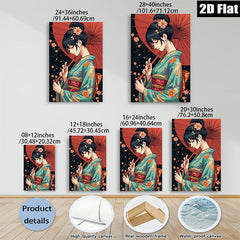 2D flat 1pc Geisha Portrait Wall Art Japanese Kimono Beauty Living Room Bedroom Decor Canvas Prints for Home Gallery Wrapped Ready to Hang