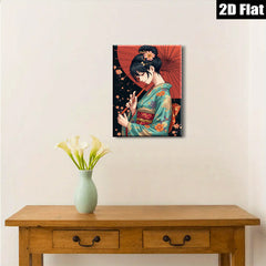 2D flat 1pc Geisha Portrait Wall Art Japanese Kimono Beauty Living Room Bedroom Decor Canvas Prints for Home Gallery Wrapped Ready to Hang