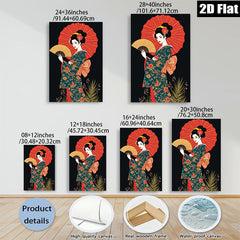 2D flat 1pc Geisha woman with red parasol floral kimono wall art living room bedroom decor farmhouse style gallery wrapped canvas prints ready to hang