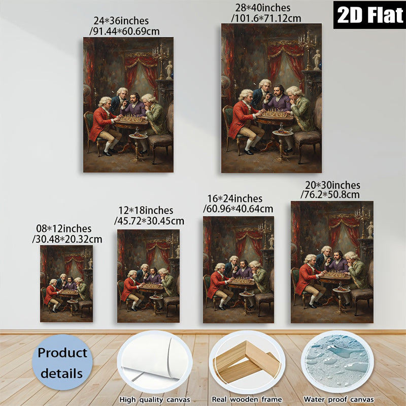2D flat 1pc Gentlemanly Chess Game Portrait Wall Art Decor Living Room Bedroom Gallery Wrapped Canvas Prints Modern Farmhouse Style