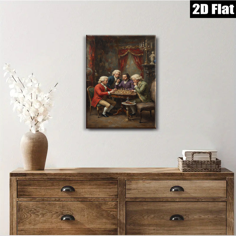 2D flat 1pc Gentlemanly Chess Game Portrait Wall Art Decor Living Room Bedroom Gallery Wrapped Canvas Prints Modern Farmhouse Style