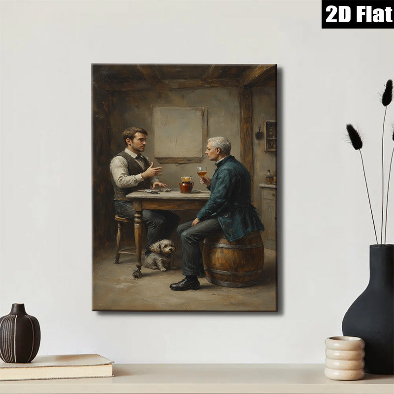 2D flat 1pc Gentlemanly Conversation over Drinks Rustic Tavern Scene Wall Decor for Living Room Bedroom Bar Modern Farmhouse Style Canvas Prints Ready to Hang