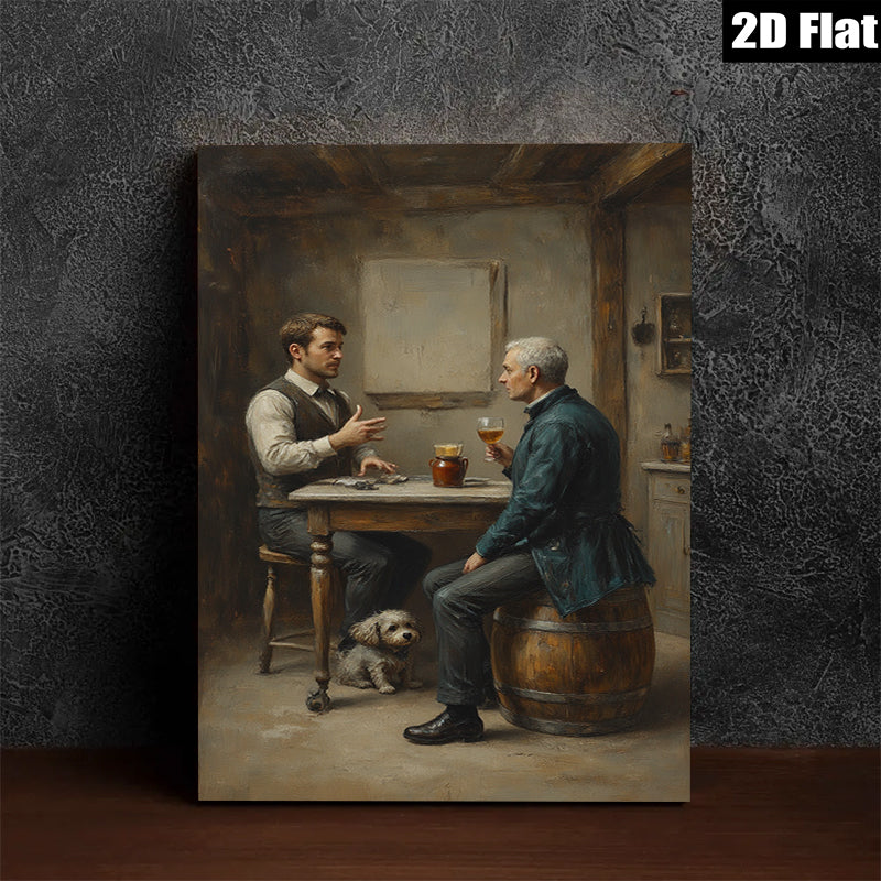 2D flat 1pc Gentlemanly Conversation over Drinks Rustic Tavern Scene Wall Decor for Living Room Bedroom Bar Modern Farmhouse Style Canvas Prints Ready to Hang