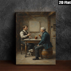 2D flat 1pc Gentlemanly Conversation over Drinks Rustic Tavern Scene Wall Decor for Living Room Bedroom Bar Modern Farmhouse Style Canvas Prints Ready to Hang