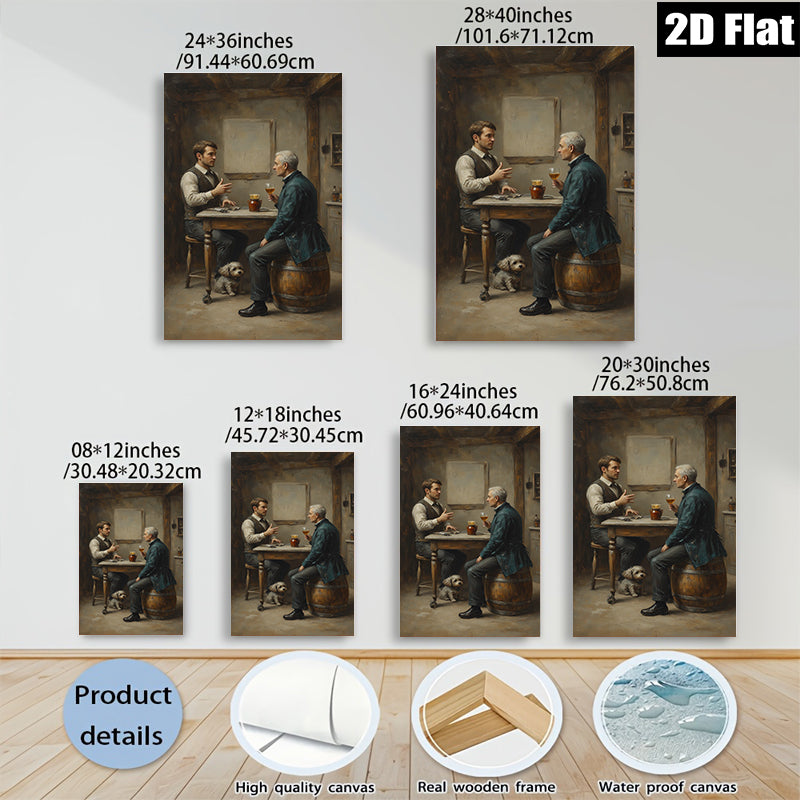 2D flat 1pc Gentlemanly Conversation over Drinks Rustic Tavern Scene Wall Decor for Living Room Bedroom Bar Modern Farmhouse Style Canvas Prints Ready to Hang