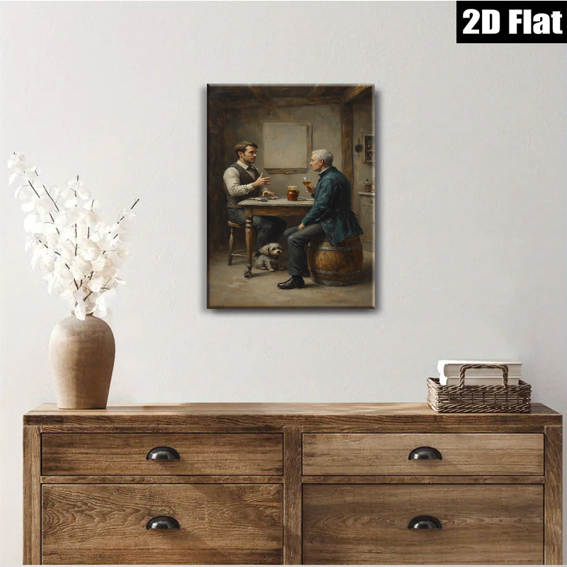2D flat 1pc Gentlemanly Conversation over Drinks Rustic Tavern Scene Wall Decor for Living Room Bedroom Bar Modern Farmhouse Style Canvas Prints Ready to Hang