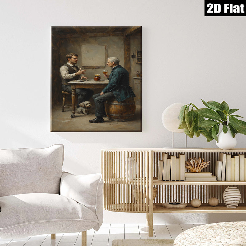 2D flat 1pc Gentlemanly Conversation over Drinks Rustic Tavern Scene Wall Decor for Living Room Bedroom Bar Modern Farmhouse Style Canvas Prints Ready to Hang