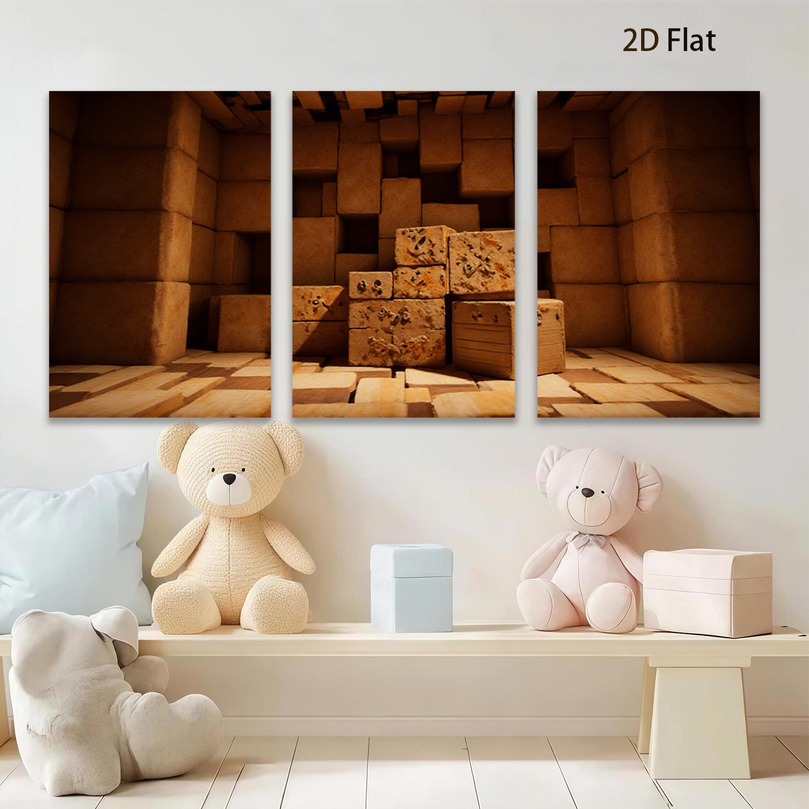 2D flat 1pc Geometric Block Stack Abstract Wall Art Decor for Living Room Bedroom Office Modern Farmhouse Rustic Chic Gallery Wrapped Canvas Print