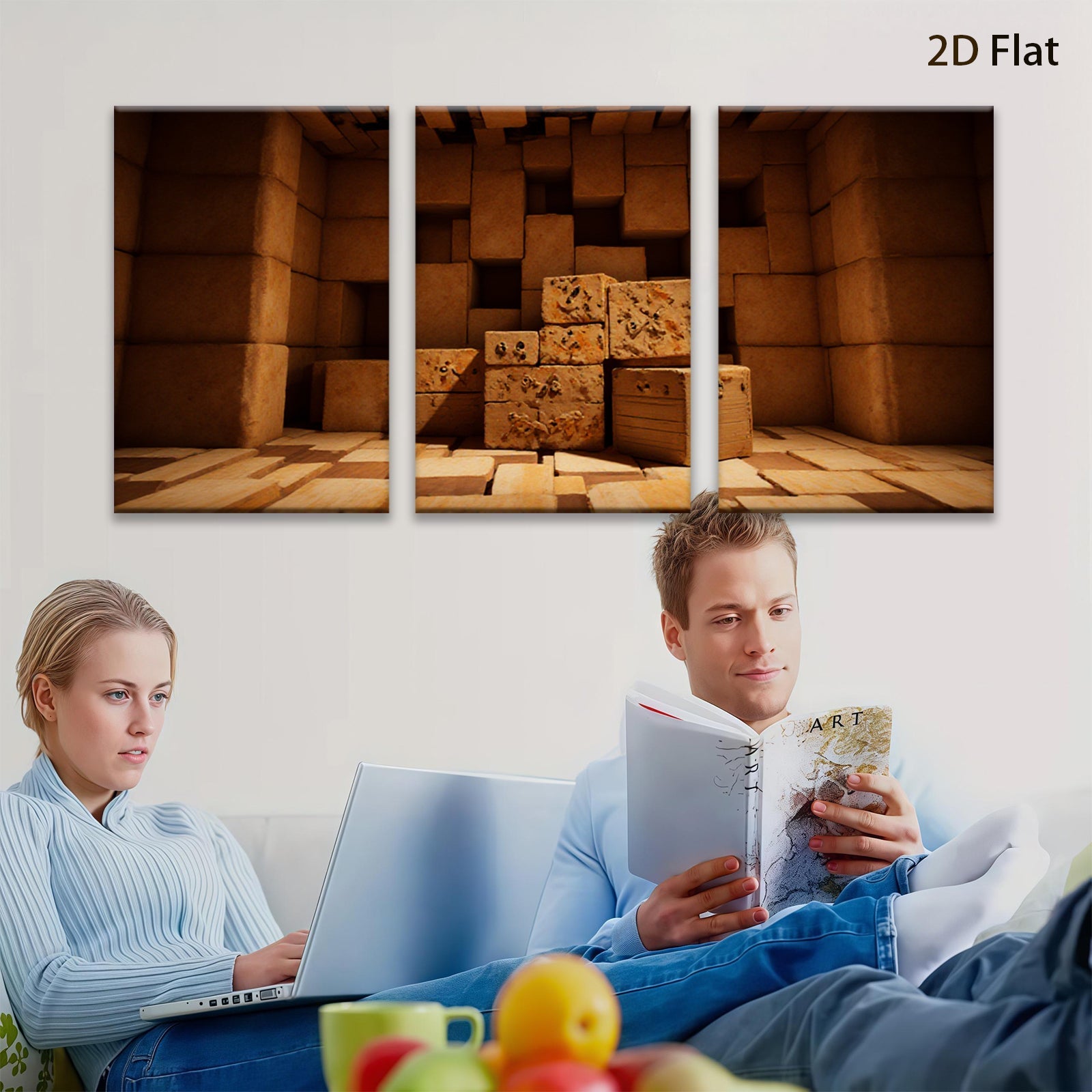 2D flat 1pc Geometric Block Stack Abstract Wall Art Decor for Living Room Bedroom Office Modern Farmhouse Rustic Chic Gallery Wrapped Canvas Print