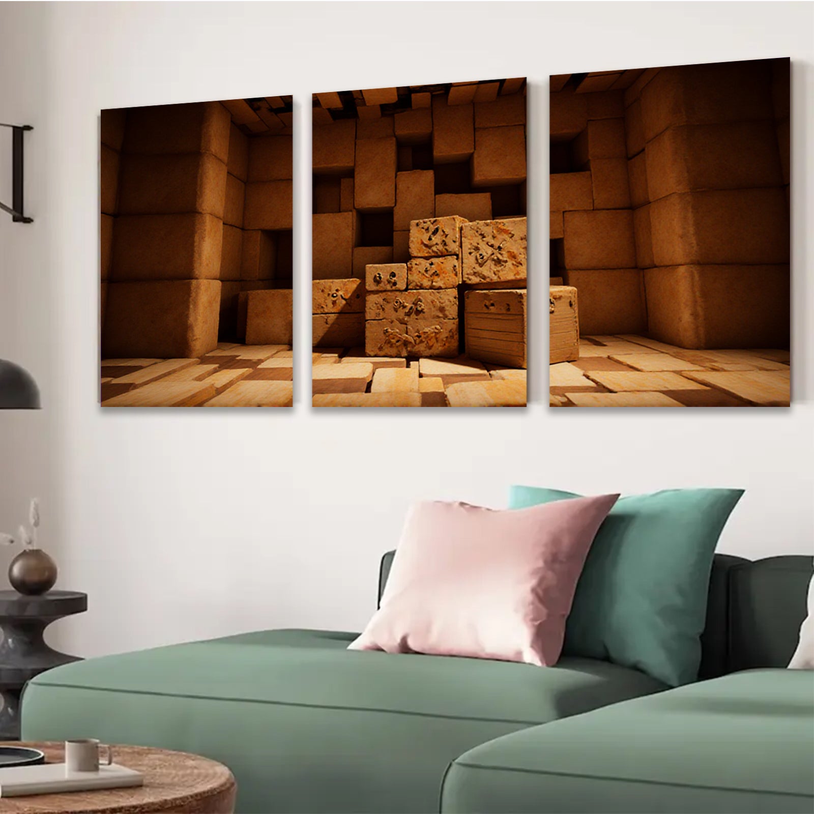 2D flat 1pc Geometric Block Stack Abstract Wall Art Decor for Living Room Bedroom Office Modern Farmhouse Rustic Chic Gallery Wrapped Canvas Print