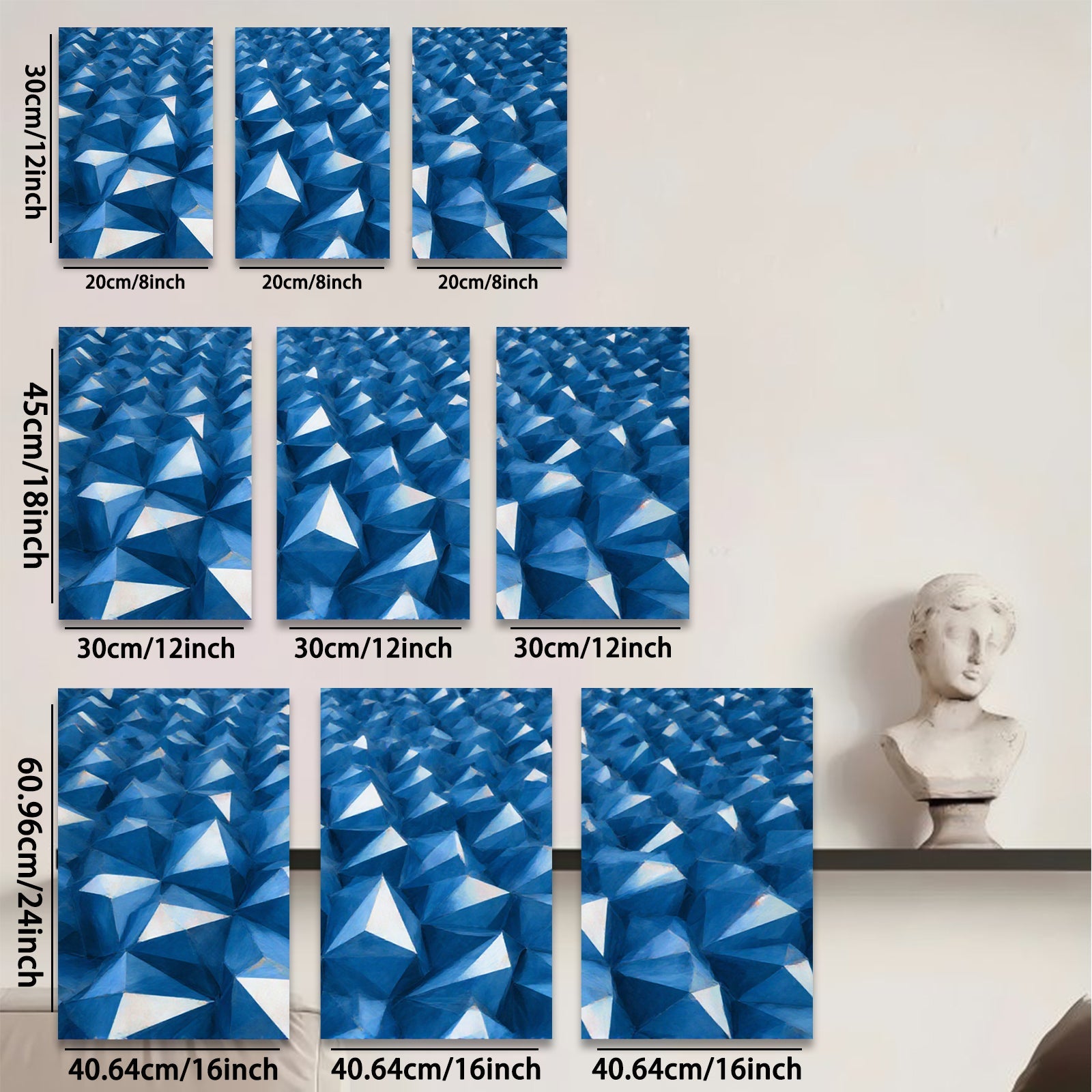 2D flat 1pc Geometric Blue Abstract Wall Art Modern Home Decor Living Room Bedroom Canvas Prints Farmhouse Style Gallery Wrapped Ready to Hang