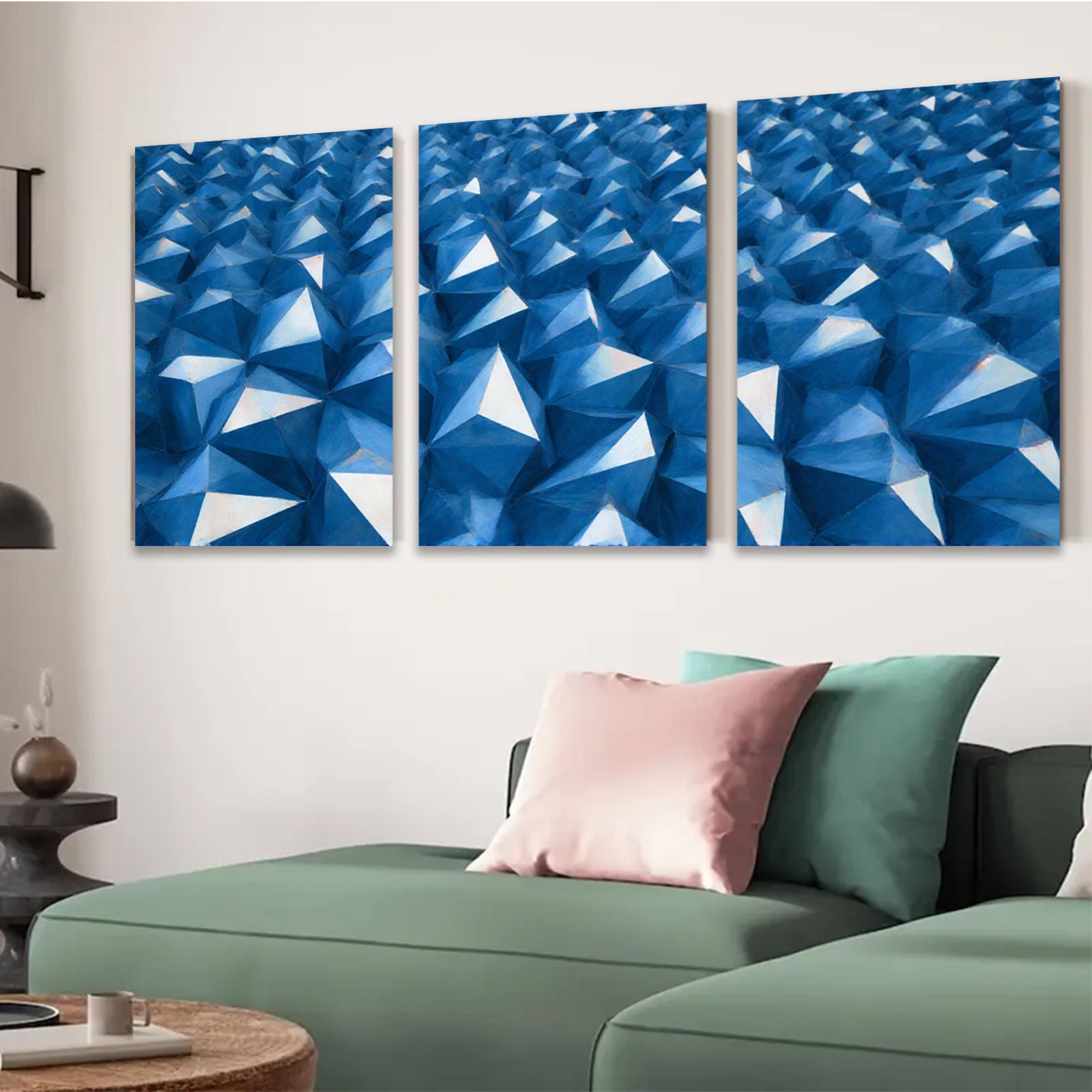 2D flat 1pc Geometric Blue Abstract Wall Art Modern Home Decor Living Room Bedroom Canvas Prints Farmhouse Style Gallery Wrapped Ready to Hang