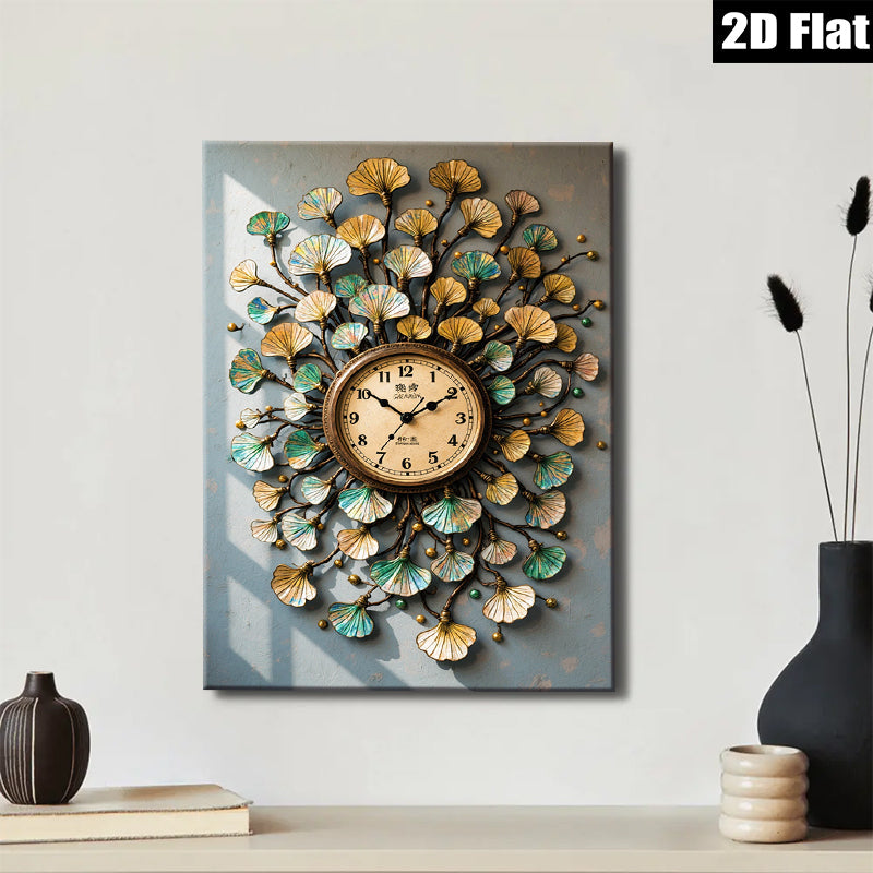 2D flat 1pc Ginko Leaf Wall Clock Modern Farmhouse Decor Living Room Bedroom Kitchen Accent Rustic Chic Gallery Wrapped Canvas Prints